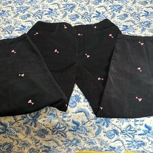 Women’s Black Corduroy Trousers with Pink Embroidery